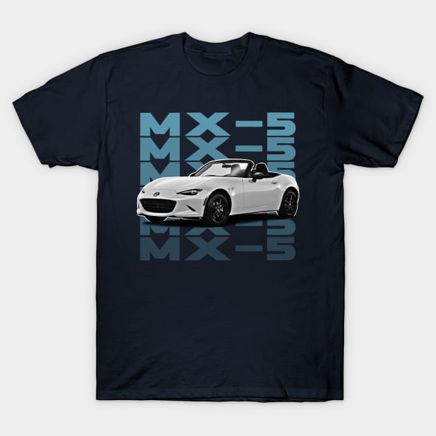 Mazda MX-5 (White) / Retro Style Design T-Shirt by DankFutura